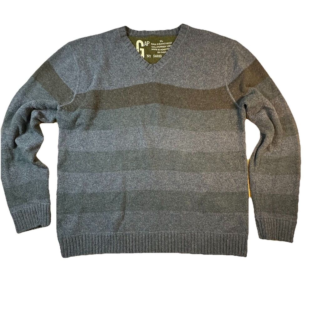 VTG GAP Men Wool Blend Sweater XL Blue Gray Stripe Preppy Business Casual Rare